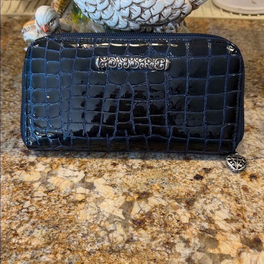 Brighton Navy Crocodile Embossed Wallet
